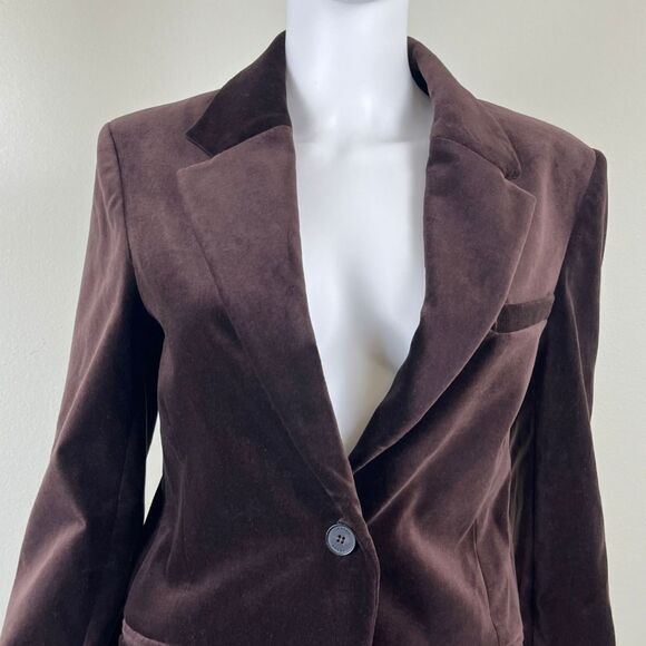 Frame Womens Brown Velvet Single Button Cotton Blazer NEW Jacket Modern Office - Picture 3 of 17